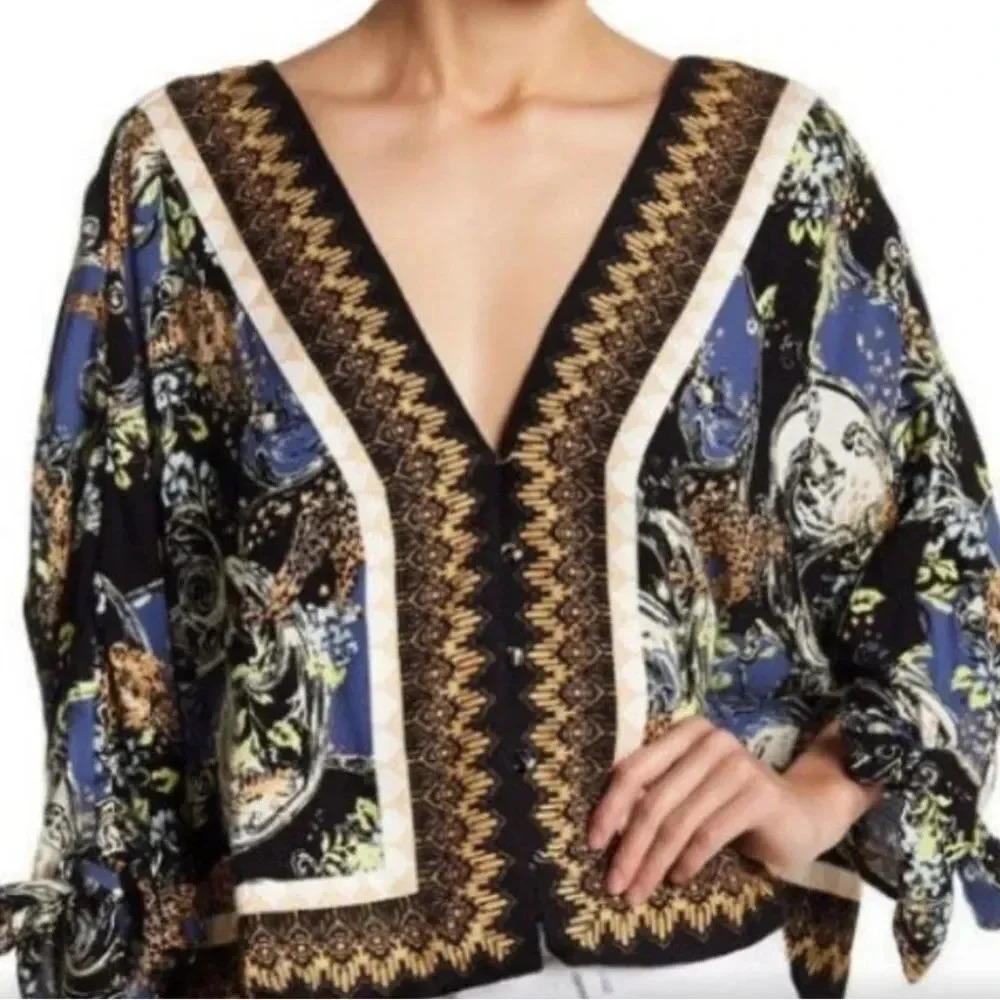Free People Catch Me If You Can Blouse Oversized Kimono Style Blouse Size M